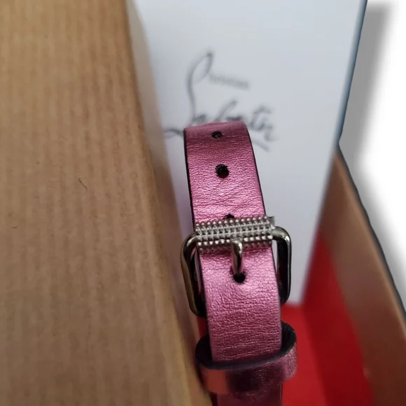 Christian Louboutin Loubilink Hot Pink Glitter Spiked Calf Leather Bracelet 8" - Picture 8 of 11